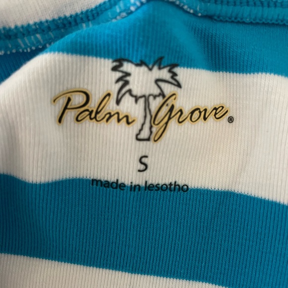 🌸🌸SALE! 4 FOR $20!PALM GROVE Teal&White Stripe Jeweled Turtle 3/4 Slv Top SzS - Picture 6 of 7